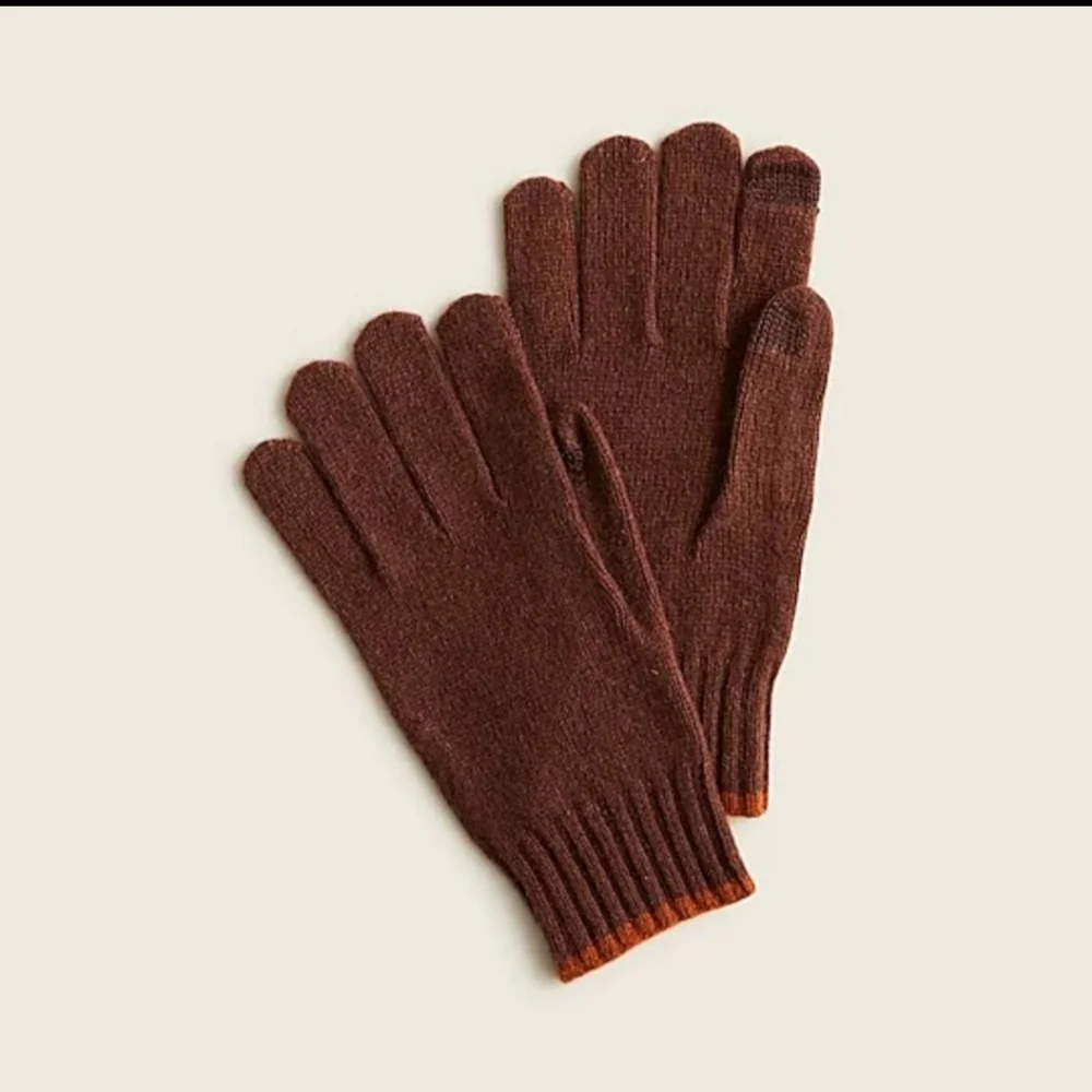 J.Crew Touchscreen Tipped Men's Lambswool Gloves in Brown BNWT SO 2023 $60